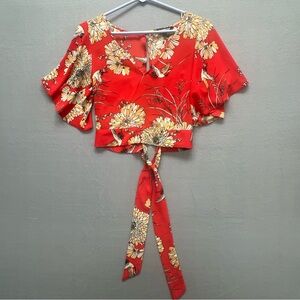 Express Red and Yellow Floral Blouse